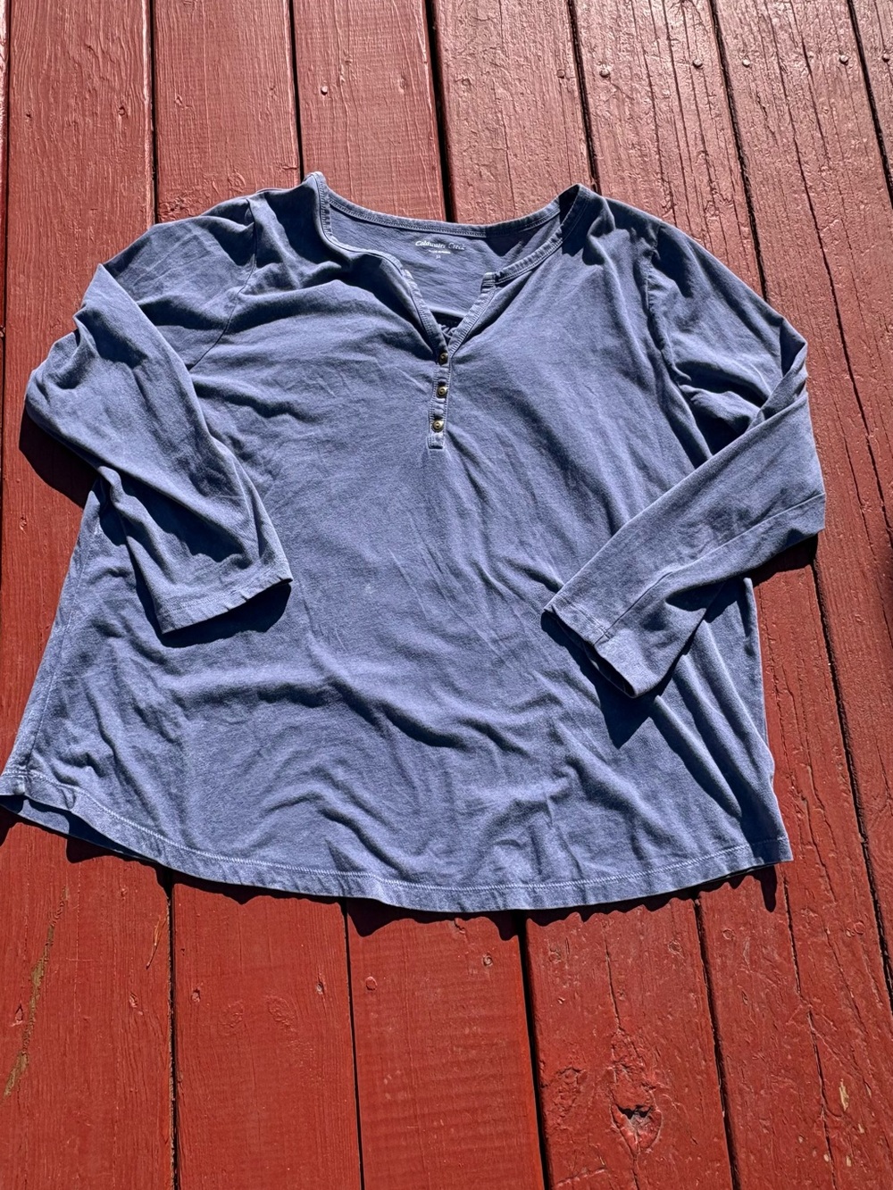 Coldwater Creek Women’s 1X Blue Vintage  Wash Shirred Swing Pullover Shirt